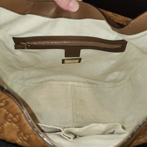 Authentic GUCCI Guccissima Medium Emily Brown Lather Hobo Bag with Chain Strap - Picture 13 of 16